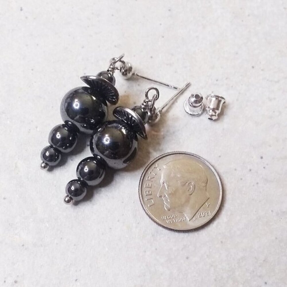 Stacked Gray Hematite Post Earrings - Calming, Grounding, Clearing, Protection - Picture 4 of 10